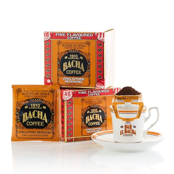 Bacha Coffee | Singapore Morning Fine Flavoured Medium Roast 100% Arabica Specialty Coffee 12 Coffee Drip Bags Gift Box