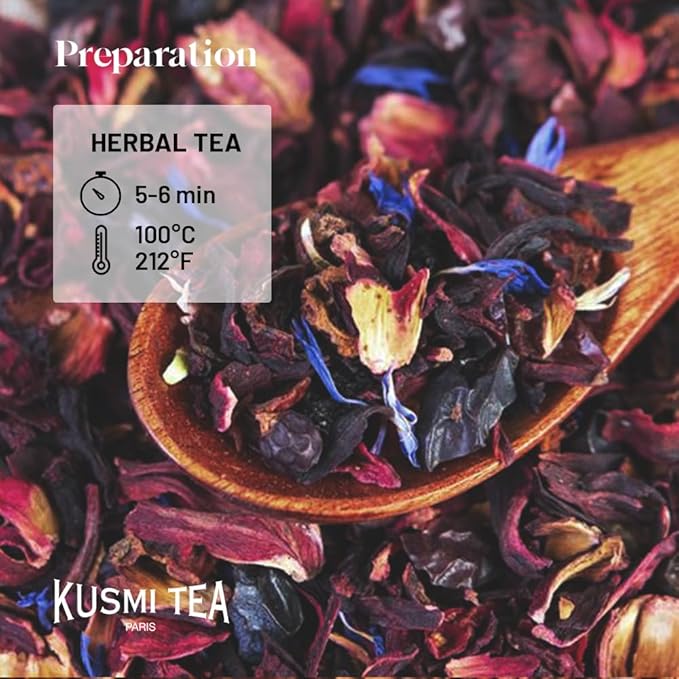 Kusmi Tea - AquaRosa - Organic Herbal Tea with Hibiscus &amp Berries - Caffeine Free Herbal Tea - Enjoy Hot or Iced - Loose Leaves - Tin Box of 3.5 oz - Quantity for about 50 cups