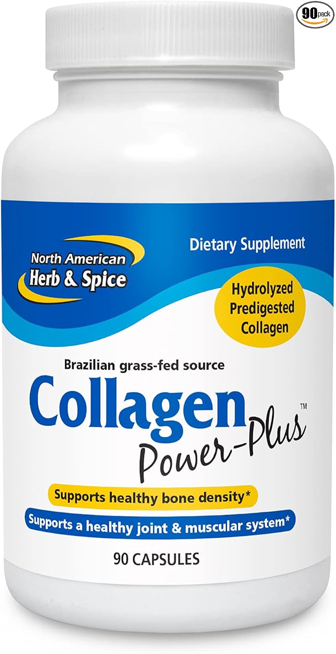 NORTH AMERICAN HERB &amp SPICE Collagen Power-Plus - 90 Capsules - Collagen Supplement - Joint &amp Muscle Support Healthy Hair Skin &amp Nails - Bromelain Papain Vitamin C - Non-GMO - 30 Servi