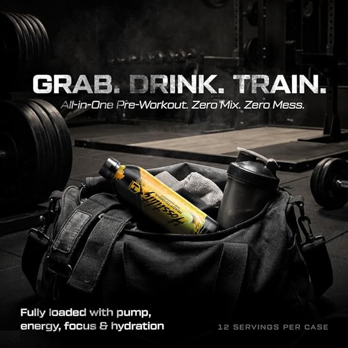HOSSTILE Hosstility RTD Pre-Workout – Ready to Drink Pre Workout for Energy Focus Pump &amp Hydration All-in-One Formula for Performance Citrus Shock 12 Servings