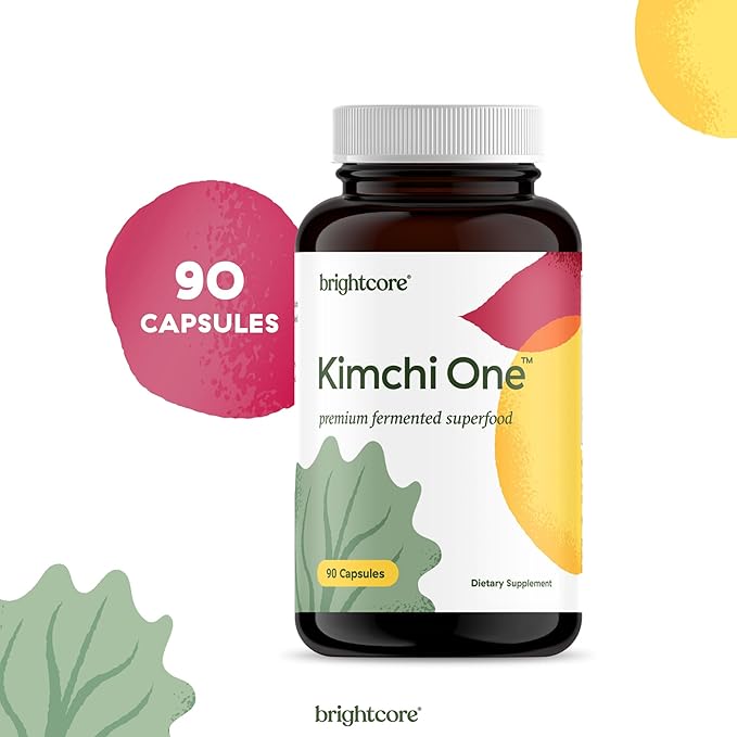 Brightcore Nutrition - Kimchi One Kimchi Powder Capsules Probiotics Enzymes &amp Antioxidant Supplement Premium Gut Health Superfood for Overall Well Being Gluten-Free 90 Vegan Capsules