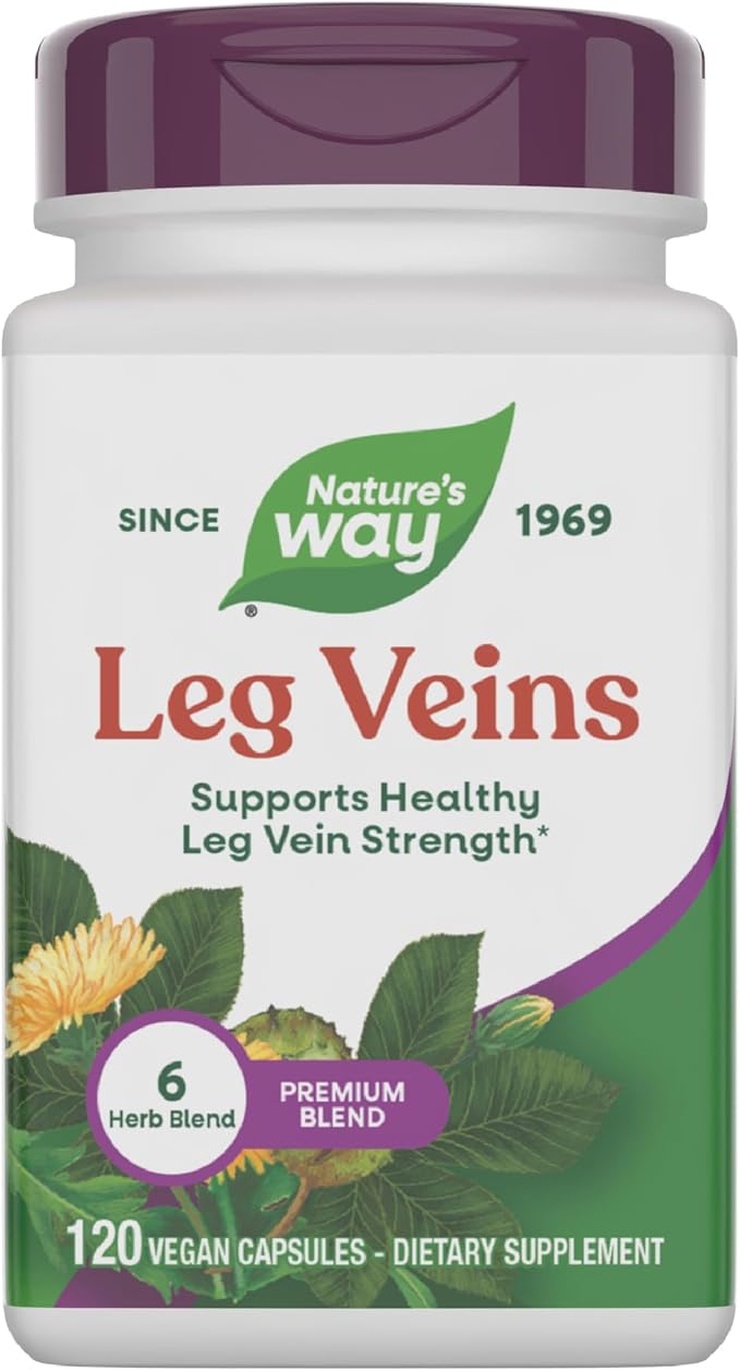 Nature's Way Leg Veins Supports Healthy Leg Vein Strength* 6-Herb Blend With Horse Chestnut Extract Dandelion Gluten Free 120 Vegan Capsules (Packaging May Vary)