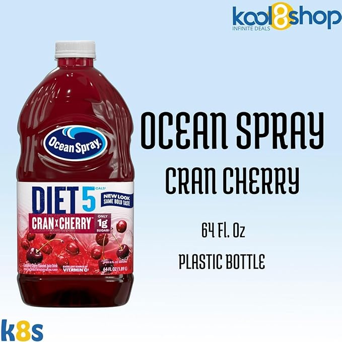 Ocean Spray Diet Cran Cherry Juice Drink 64 fl oz Plastic Bottle 4 Pack + 15 Sugarcane Disposable Straws by KOOL8SHOP Infinite Deals
