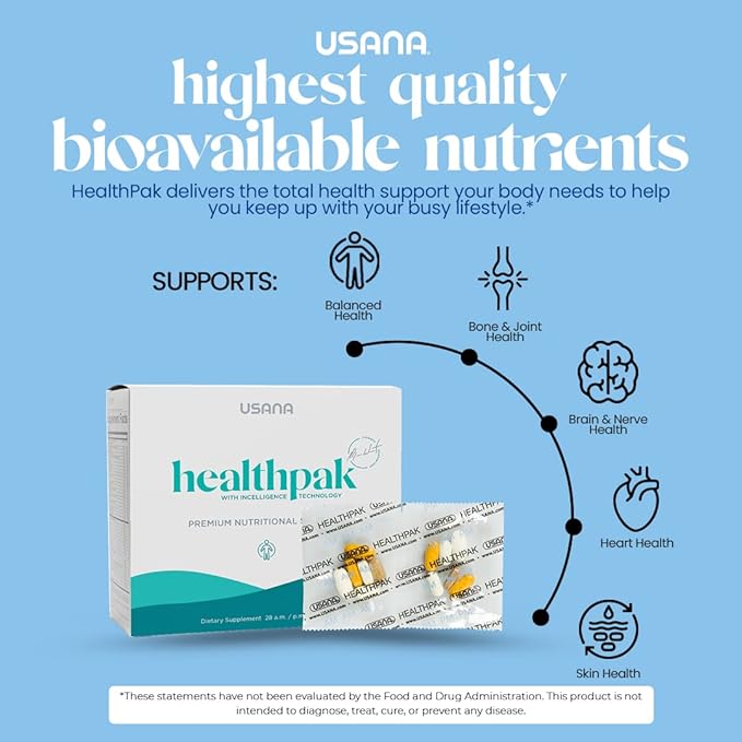 USANA HealthPak with InCelligence Technology and Essential Nutrients and Antioxidants to Support Total Body Health* – Convenient Daily AM/PM Packets – 56 Packets – 28 Day Supply