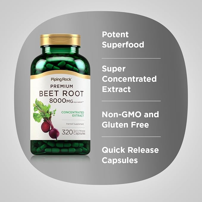 Piping Rock Beet Root Powder Capsules | 320 Pills | Concentrated Extract | Herbal Supplement | Non-GMO Gluten Free