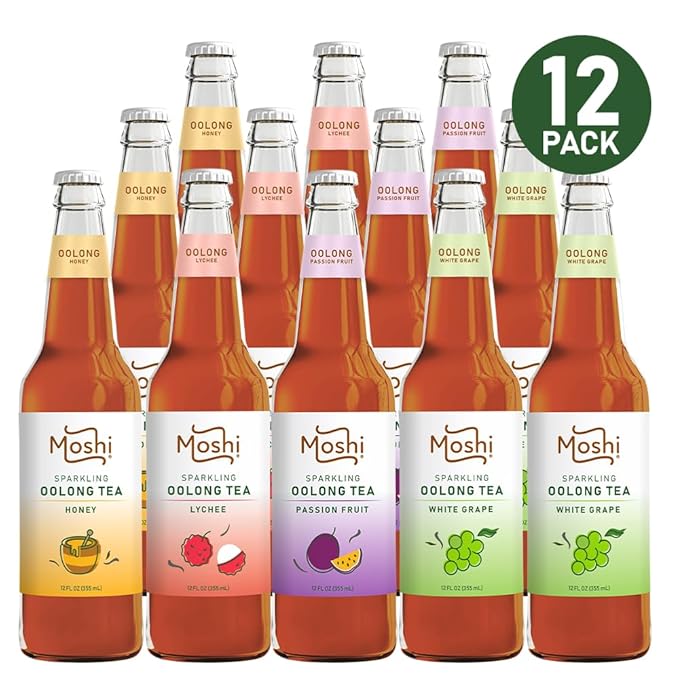 Moshi Sparkling Drinks - Oolong Tea Variety Pack (12 Bottles)