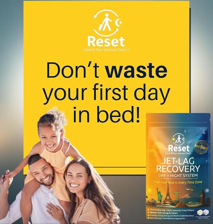 Reset Jet Lag Recovery System | Day and Night Transdermal Patches with Extra Strength Melatonin Magnesium and B Vitamins | Travel Fatigue Relief Sleep Support | Energy Boost ((3pk) Family Travel)
