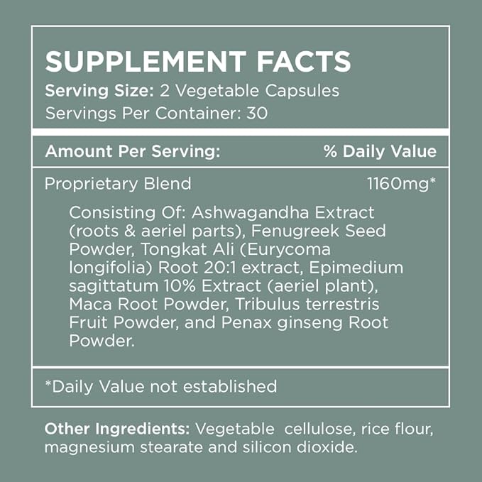 Pure for Men T-Support Supplement | Vegetarian Total Support for Men with Maca Vitamin D &amp Ashwagandha Muscle Health | Endurance Strength Focus &amp Energy Support | 60 Capsules