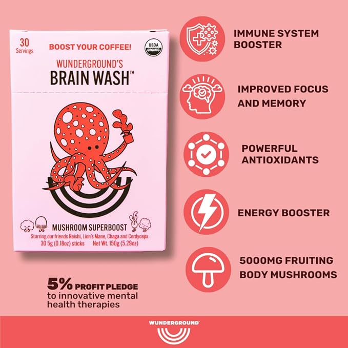 Wunderground Brain Wash Mushroom Superboost (30-Serving Carton)