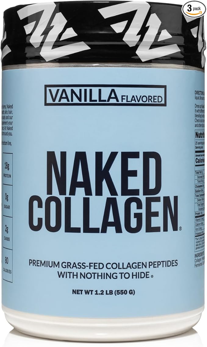 NAKED Vanilla Collagen Peptides Protein Powder 25 Servings Pasture-Raised Grass-Fed Hydrolyzed Collagen Supplement Paleo Friendly Non-GMO Keto Gluten Free 19.4oz
