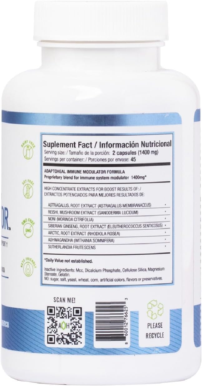 ADAPTOHEAL - Immodulator - Adaptogenic Supplement for Well-Being with Ginseng Ashwagandha Reishi Mushroom - Supports Stress Response Mood Balance and Immune System Function (90 Capsules/700 mg)