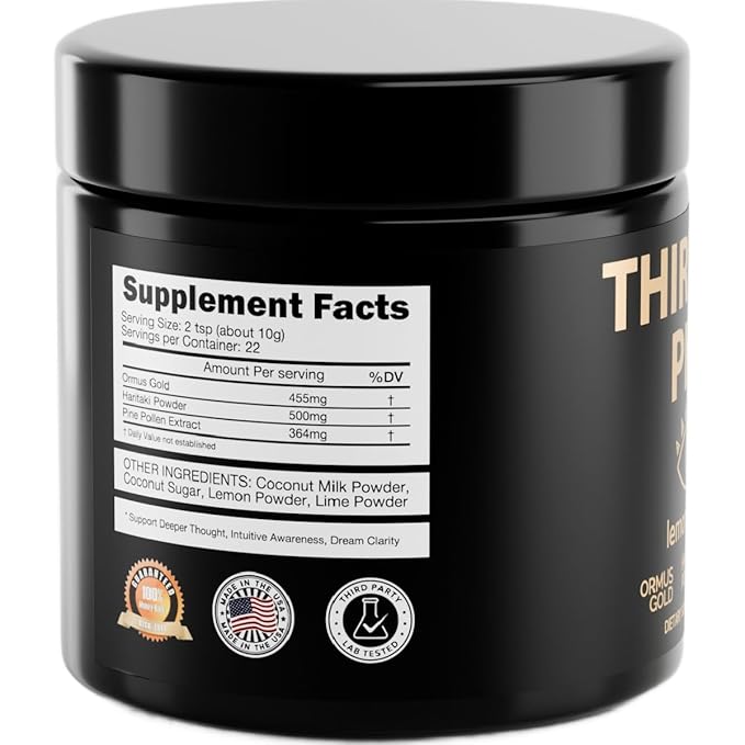 Third Eye Pine Powder Haritaki Pine Pollen &amp Ormus 24k Gold Monoatomic | Wild Harvest Broken Cell Wall non-GMO Vegan | Supports Detoxification Pineal Gland Decalcification
