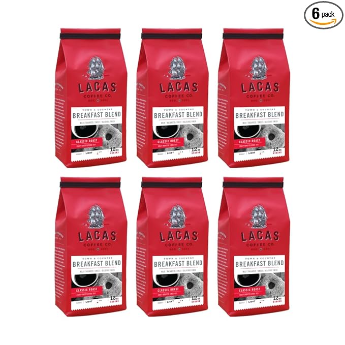 Lacas Coffee Company Medium Fine Ground Coffee 12oz Bag (6 bags Town &amp Country (Breakfast Blend))