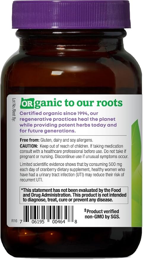 Oregon's Wild Harvest Non-GMO Gluten-Free Cranberry Organic Herbal Supplements 60 Count