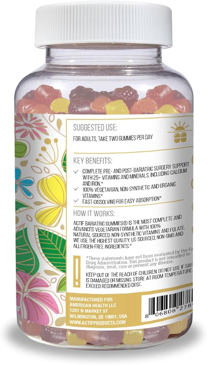 ACTIF Organic Bariatric Gummies with 25+ Organic Vitamins and Minerals for Bariatric Surgery Gastric Bypass Surgery Advanced Formula - 90 Count