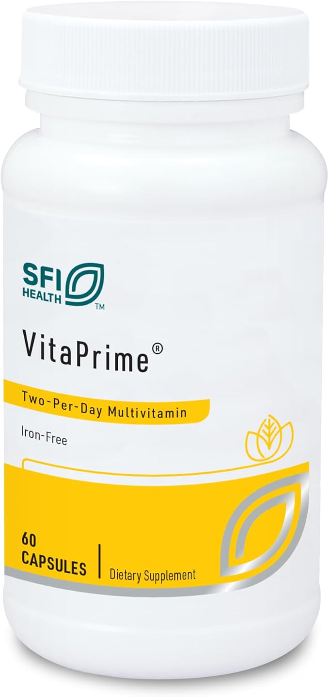 Klaire Labs SFI Health VitaPrime - Iron Free Multivitamin for Women &amp Men - Promote Immune Function &amp Support Nutritional Gaps - Two-Per-Day Multivitamin with Methyl Folate &amp B12 (60 Capsu