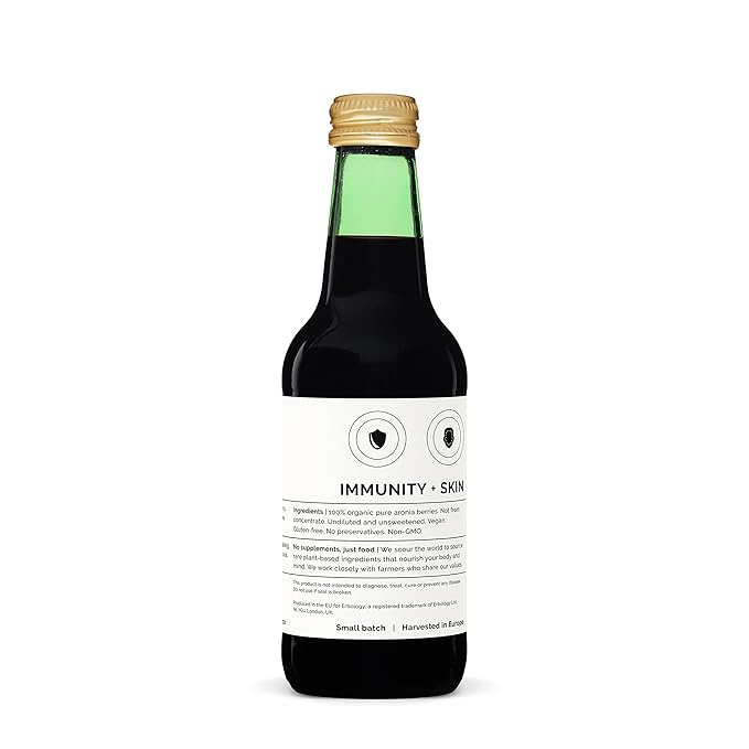 100% Organic Aronia Berry Juice 8.5 fl oz - Rich in Antioxidants - Straight from Farm - Undiluted - No Added Sugar or Preservatives - Non-GMO - Recyclable Glass Bottle