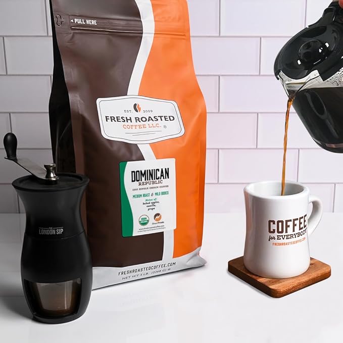Fresh Roasted Coffee Organic Dominican Republic | USDA Organic Direct Trade Kosher | Medium Roast 5 lb Whole Bean
