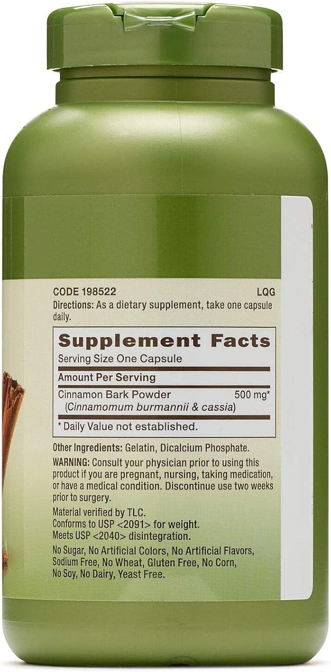 GNC Herbal Plus Cinnamon Bark 500mg Supplement Traditional Ayurvedic Herb 200 Servings