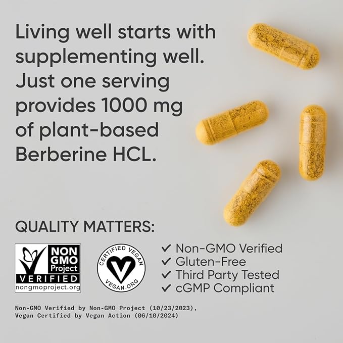 Sports Research Berberine - Herbal Ayurvedic Metabolic Health Support - 1000mg - 120 Capsules - Vegan Certified Gluten-Free Non-GMO