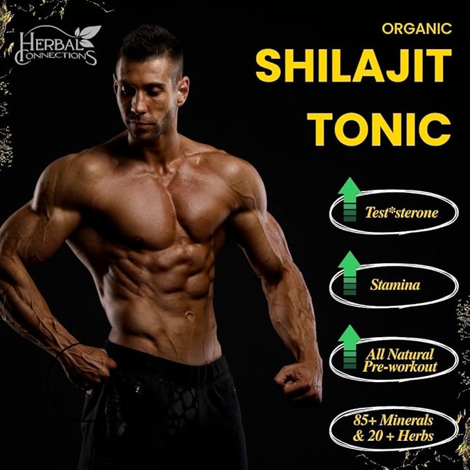 Organic Shilajit Tonic 16 oz | 32 Servings | 20-Herb Adaptogen Blend w/Ashwagandha Maca Spirulina &amp Turmeric | Liquid Energy Hormone Balance &amp Detox Support | Vegan Non-GMO