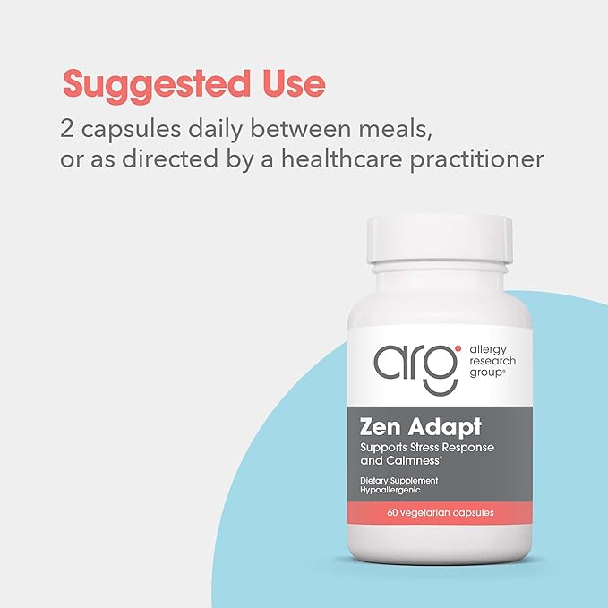 Allergy Research Group Zen Adapt Supplement - Stress Support Blend Sensoril Ashwagandha GABA L-Theanine Hypoallergenic Vegetarian Capsules - 60 Count