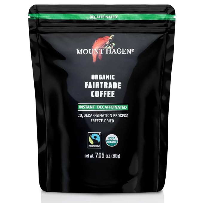 Mount Hagen 7.05oz Organic Freeze Dried Instant Decaf Coffee - 2 Pack | Organic Medium Roast Arabica Beans | Fair-Trade Eco-friendly in Resealable Pouch Bag [2x7.05oz]