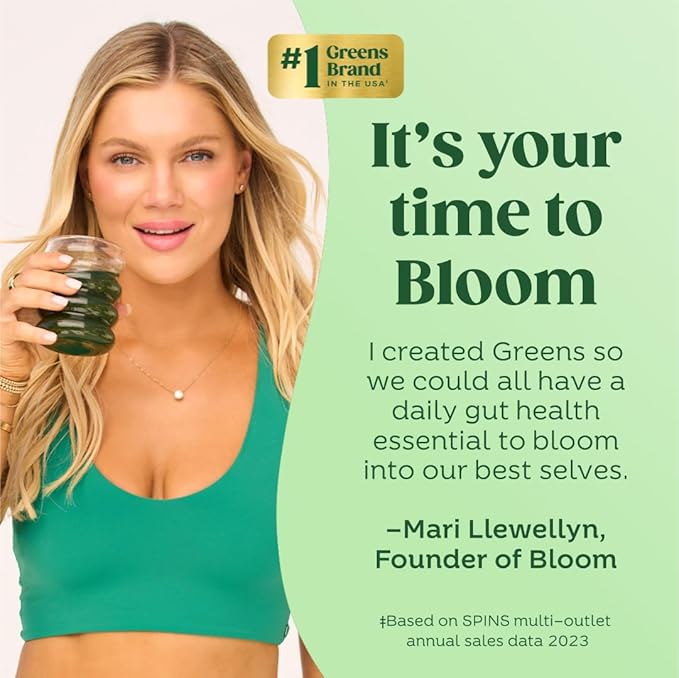 Bloom Nutrition Superfood Greens Powder Digestive Enzymes with Probiotics and Prebiotics Gut Health Bloating Relief for Women Chlorella Green Juice Mix with Beet Root Powder 60 SVG Mango