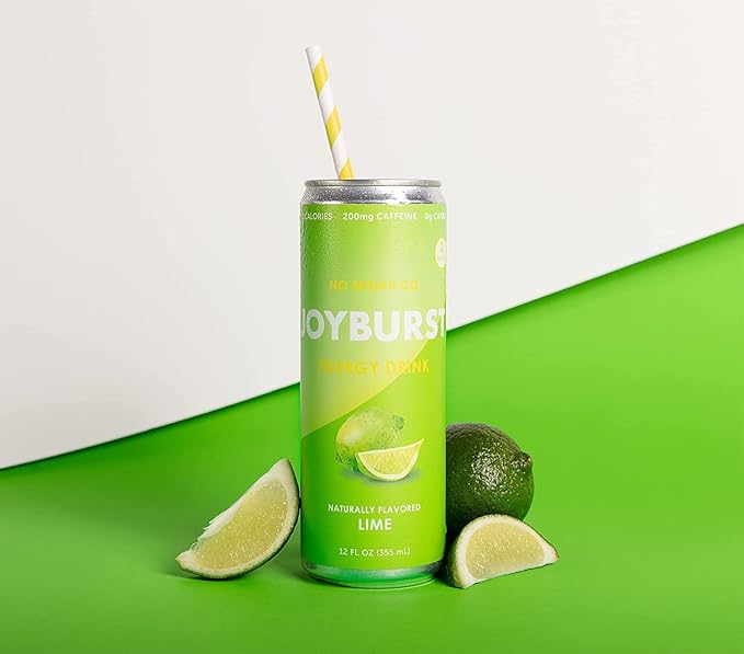 No Sugar Joyburst Energy Drink Lime 0 Calorie 0 Sugar Sugar Free Energy Drink with Natural Caffeine Hint of Sweetness and Refreshing Sparkling Water - 12 Packs