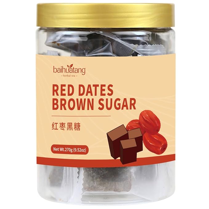 Baihuatang Premium Handmade Ancient Red Date Brown Sugar for Tea Traditional Chinese Black Sugar Cubes with Red Dates &amp Ginger | 270g | Additive-Free | Natural Sweetness | Soothing Tea for Women &