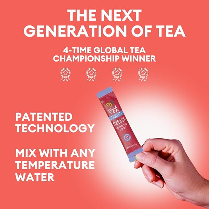 Cusa Tea &amp Coffee | Everyday Wellness Herbal Tea | Premium Caffeine Free Instant Tea | Hot &amp Iced Tea with No Added Sugar (30 Single Servings)
