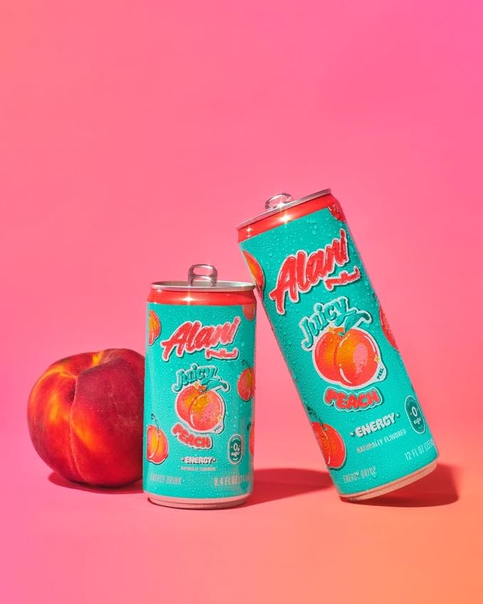Alani. Nu Mini Energy Drink - (Pack of 12) - Juicy Peach Flavor - 8.4 Fl Oz Can - By The Munchie Mix