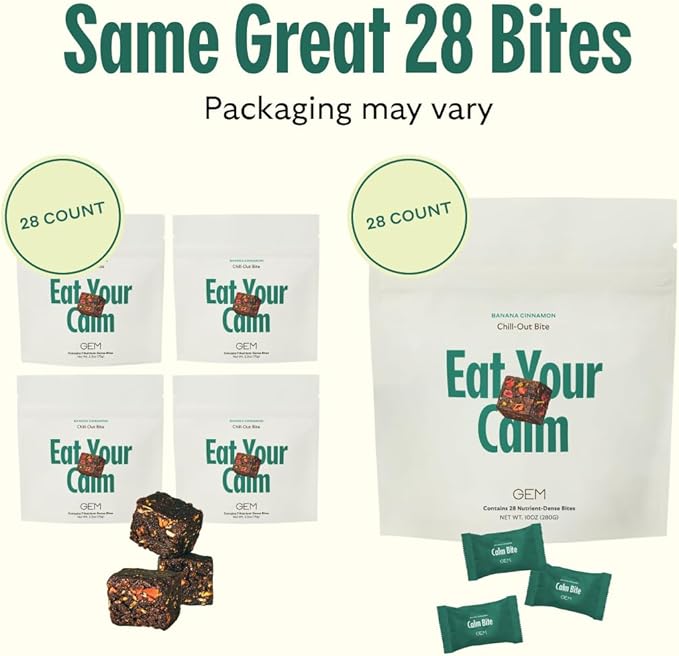 GEM Calm Bite | Supports Calm Mind &amp Clarity | Magnesium L-Threonate Golden Chlorella Lemon Balm | Holistic Non-Habit Forming | Gluten Free Soy Free Banana Cinnamon (28 Count)