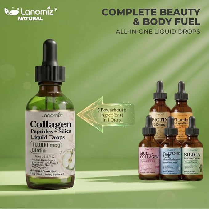 3 Pack Multi Collagen Peptides Liquid Drops Types（I II III V X） Hydrolyzed Collagen Peptides Collagen Proteins W. Hyaluronic Acid Biotin &amp Vitamin C for Hair Skin &amp Joint Gut Health