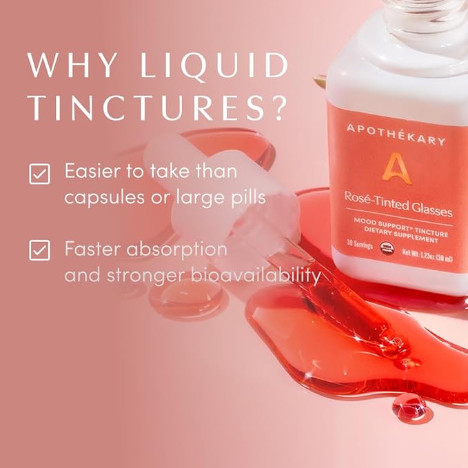 Apothékary Rosé-Tinted Glasses Supports a Balanced Mood and Focus Alcohol-Free Wine-Inspired Herbal Liquid Drops with Schisandra Berry &amp Lion's Mane Mushroom Fast-Acting 1 fl oz 30 Servings