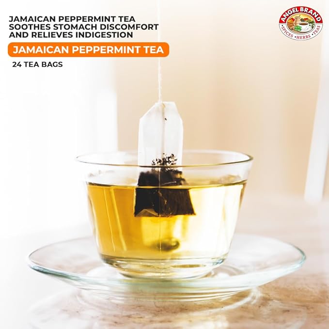 Angel Brand Jamaican Peppermint Tea Bags 24 – Pack of 3 – Caffeine-Free Herbal Tea for Relaxation and Fresh Breath Made with Pure Jamaican -Delightful Sip Every Time.