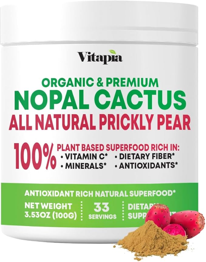 Vitapia Nopal Cactus Extract for Antioxidant Skin Metabolism Wellness Heart Health Support - 100g Organic Powder - Non GMO Gluten Free Supplement