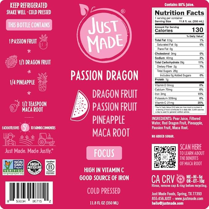 JUST MADE JUICE Passion Dragon Juice 11.8 FZ