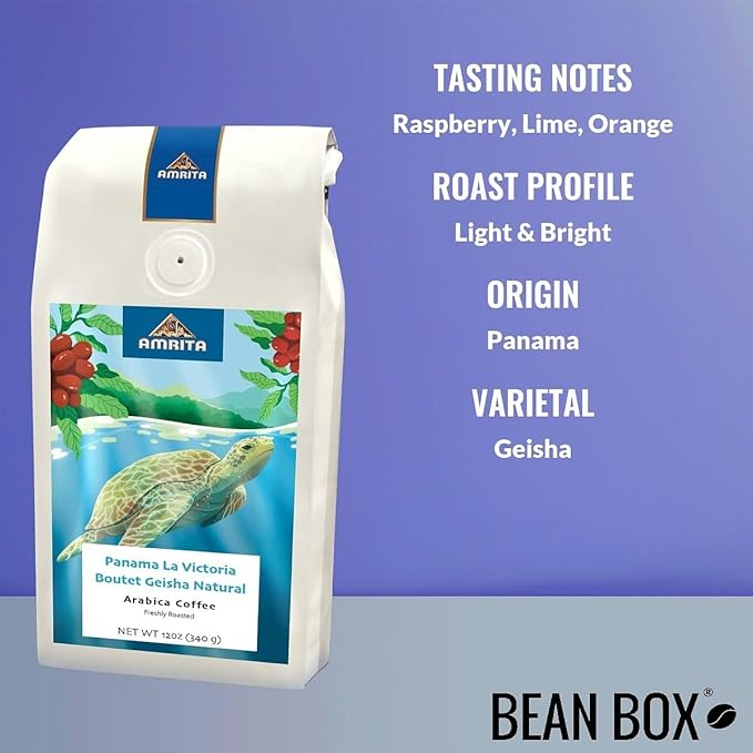 Panama La Victoria Boutet Geisha Natural - Roasted by Amrita Certified Pure - Whole Bean Coffee - 12 Ounce Bag