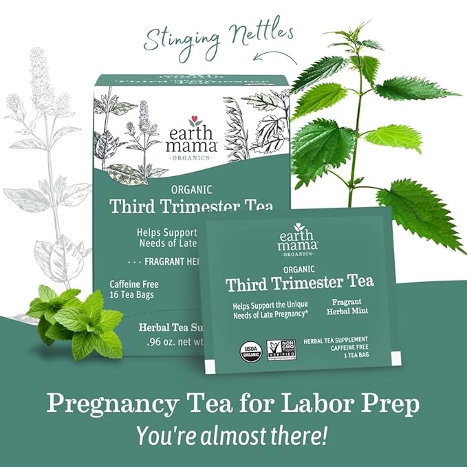 Earth Mama Organic Third Trimester Tea | Herbal Tea for Late Pregnancy Comfort + Childbirth Preparation | 96 Teabags | Caffeine Free &amp Non-GMO