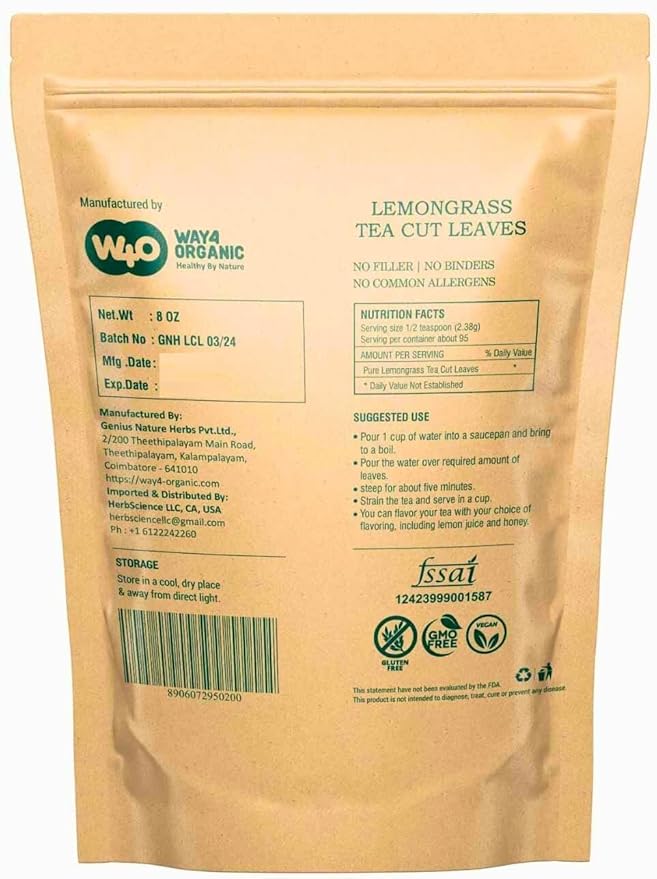 Lemongrass Loose Leaf Herbal Tea Caffeine Free 224g (8-ounce) Culinary Use (Pack of 2)