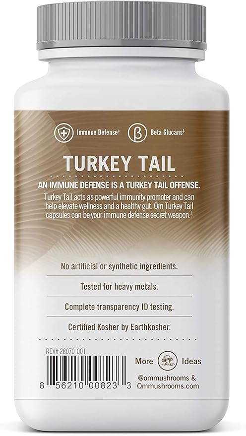 Om Mushroom Superfood Turkey Tail Mushroom Capsules Superfood Supplement 90 Count 30 Days Immune Support Polysacchrides Beta-Glucans Gut Health &amp Holistic Defense Mushroom Supplement