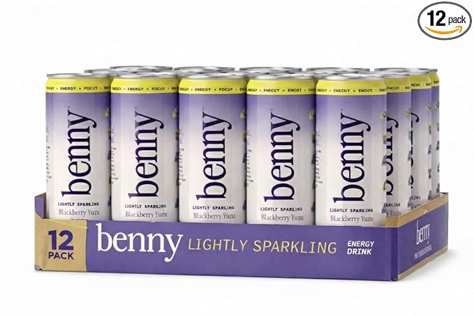 Benny Blackberry Yuzu Lightly Sparkling Energy Drink Refreshing Citrus Berry Flavor Clean Energy with Natural Caffeine Low Sugar 12 fl oz Can