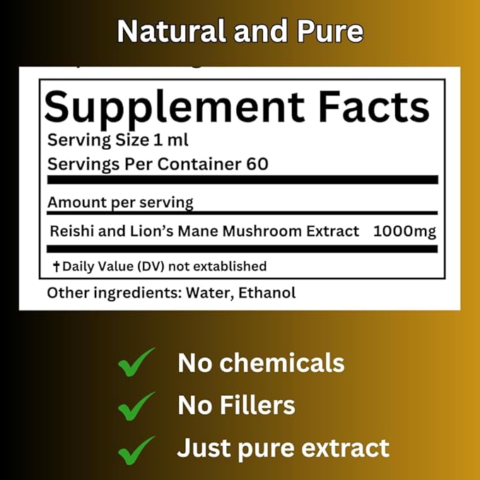 Evening Routine Mushroom Tincture High Potency Double Extracted 60 Daily Doses Reishi and Lion's Mane