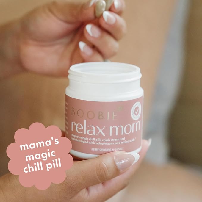 Boobie Relax Mom Postpartum Stress Support Supplement | Breastfeeding Friendly Approved | Postnatal Mood and Energy Support for Women with Ashwagandha &amp L-Theanine 60 Capsules