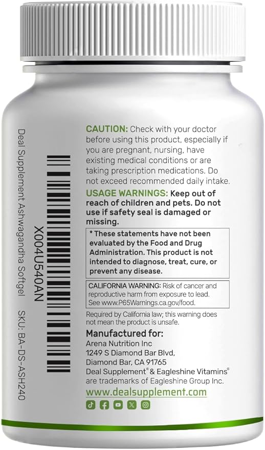 DEAL SUPPLEMENT Ashwagandha Extract 300mg with Black Pepper Extract 240 Softgels – Ayurvedic Root Extract with Added MCT Oil – Active Withanolides – Non-GMO Lab Tested