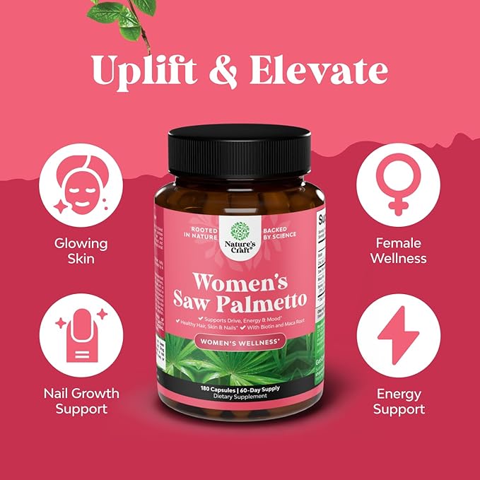 Extra Strength Saw Palmetto for Women - DHT Blocker Restoring Hair Vitamins for Hair Health - 500mg Pure Saw Palmetto Capsules with Maca Root &amp Biotin for Stronger Healthier Looking Hair 180 Count