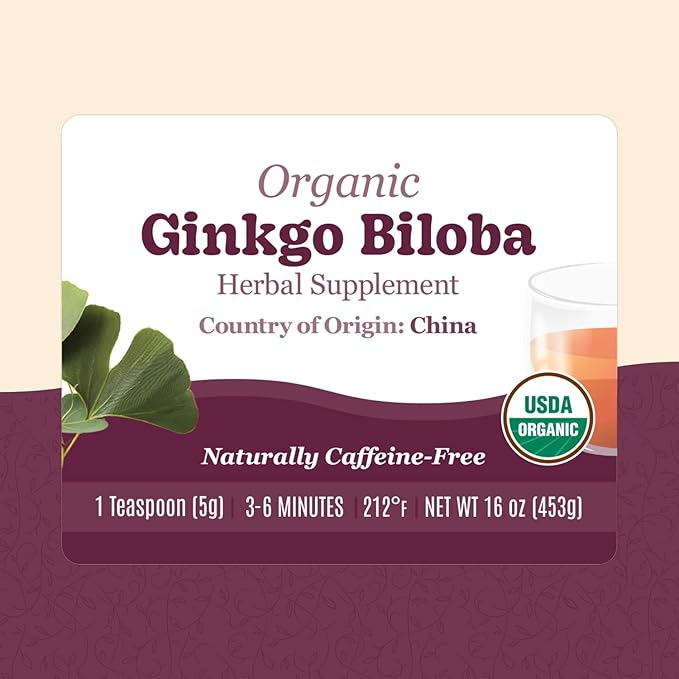 Organic Positively Botanicals Company Ginkgo Biloba Herbal Tea Loose Leaf Botanical 16 Ounce