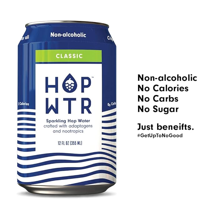 HOP WTR Sparkling Hop Water Lime 6 Pack Mango 6 Pack Sugar Free Low Carb Non Alcoholic Drinks NA Beer Adaptogen Drink No Calories Adaptogens &amp Nootropics for Added Benefits 12 oz Cans