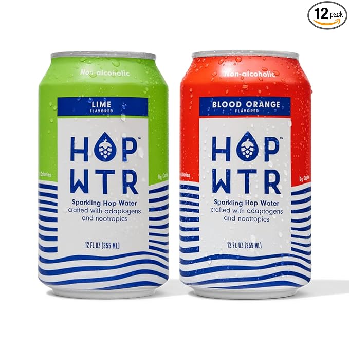 HOP WTR Sparkling Hop Water Lime 6 Pack Blood Orange 6 Pack Sugar Free Low Carb Non Alcoholic Drinks NA Beer Adaptogen Drink No Calories Adaptogens &amp Nootropics for Added Benefits 12 oz Ca